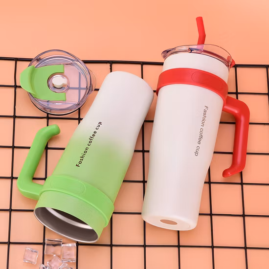 Gobelet à café à double paroi isolé sous vide avec logo personnalisé de 40 oz, tasse de voyage en acier inoxydable de 40 oz avec poignée